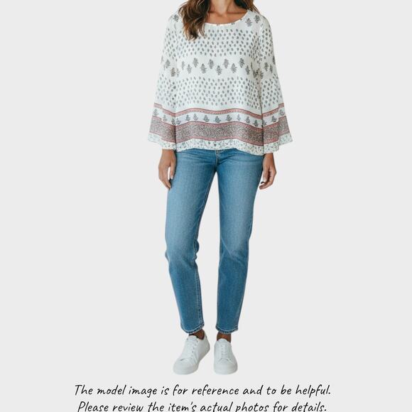 Lily Star Womens Blouse Lightweight Gray White Print Medium Polyester - Picture 4 of 9